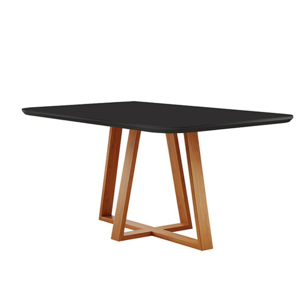 Mesa De Jantar Florença Madeira Maciça 180x90cm Tampo Retângular Vidro Móveis Minas Cor Preto - 1