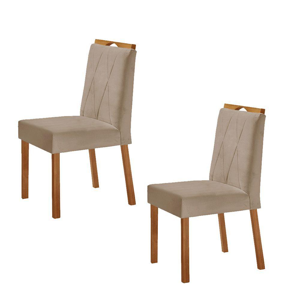 Kit 2 Cadeiras Bela Com Puxador Móveis Minas Cor Veludo Bege - 1