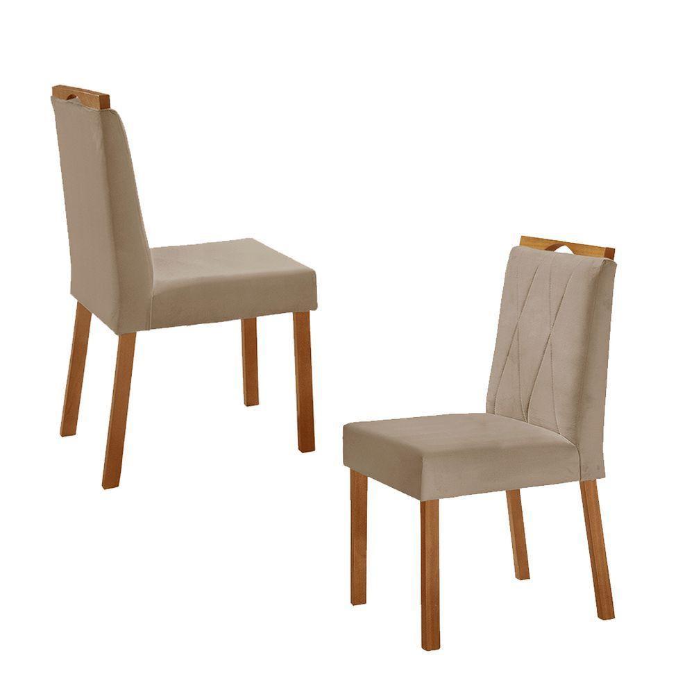 Kit 2 Cadeiras Bela Com Puxador Móveis Minas Cor Veludo Bege - 2