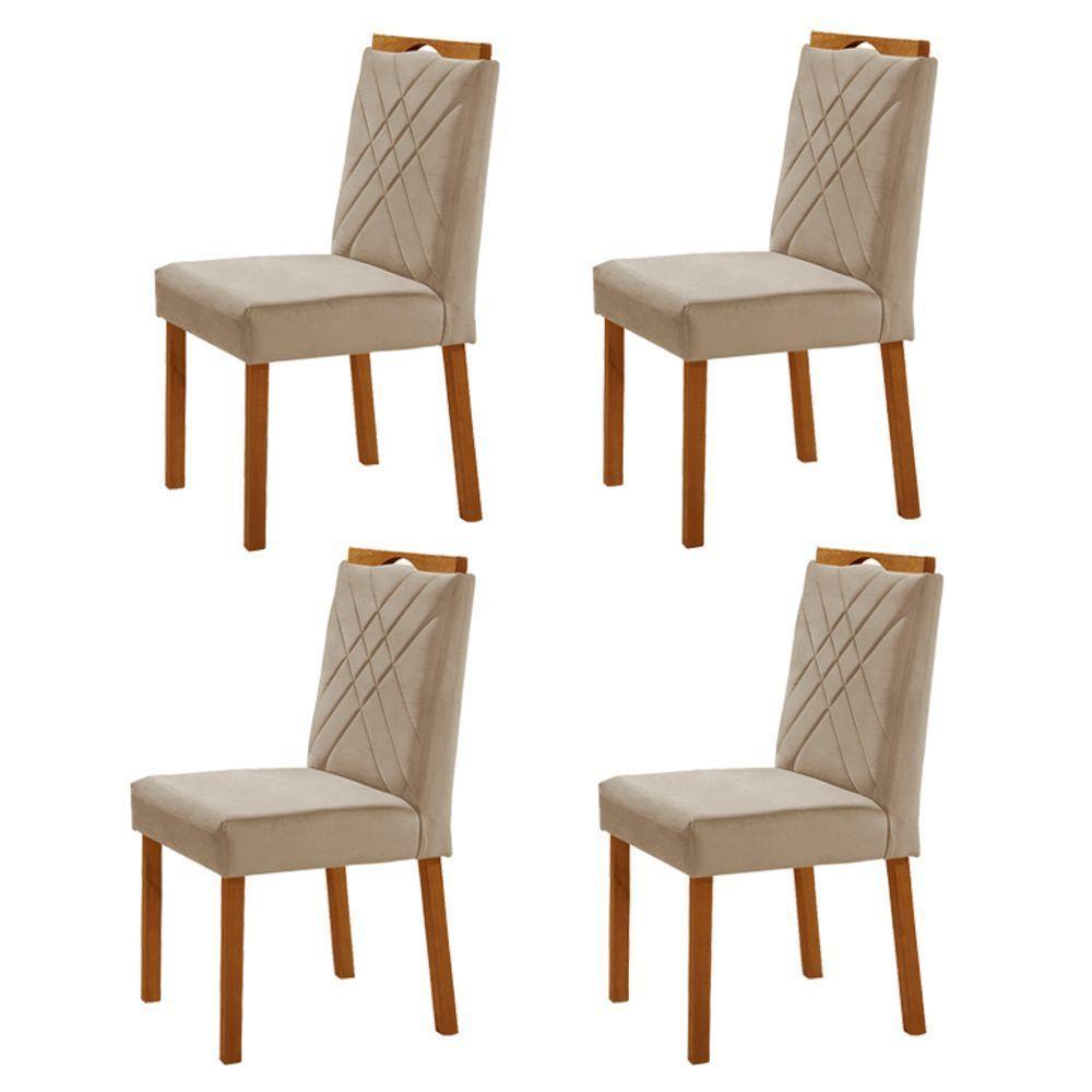 Kit 4 Cadeiras Dallas Com Puxador Móveis Minas Cor Veludo Bege - 1