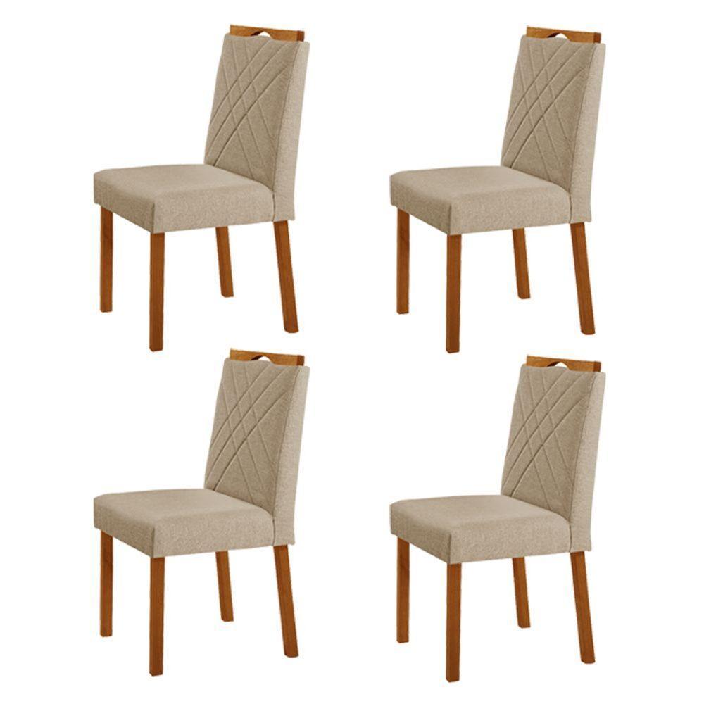 Kit 4 Cadeiras Dallas Com Puxador Móveis Minas Cor Linho Bege - 1