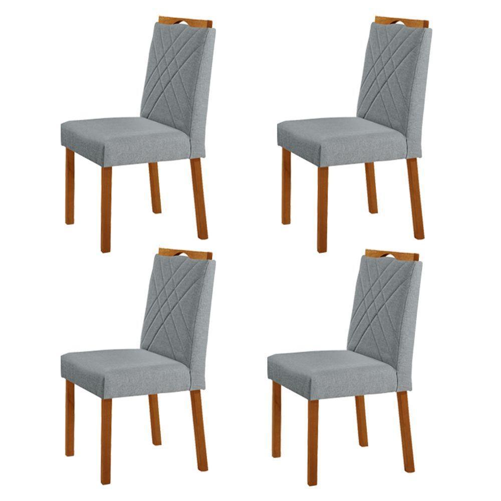 Kit 4 Cadeiras Dallas Com Puxador Móveis Minas Cor Linho Cinza - 1