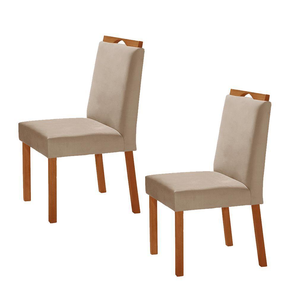Kit 2 Cadeiras Lis Com Puxador Móveis Minas Cor Veludo Bege - 1
