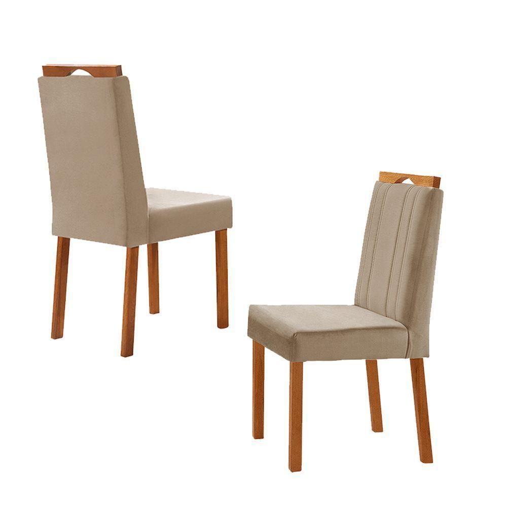 Kit 4 Cadeiras ágata Com Puxador Móveis Minas Cor Veludo Bege - 2