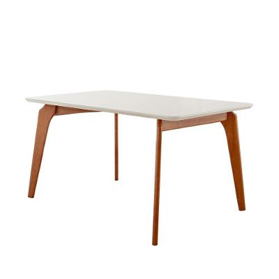 Mesa De Jantar Paris Madeira Maciça 180x90cm Tampo Retângular Vidro Móveis Minas Cor Off White