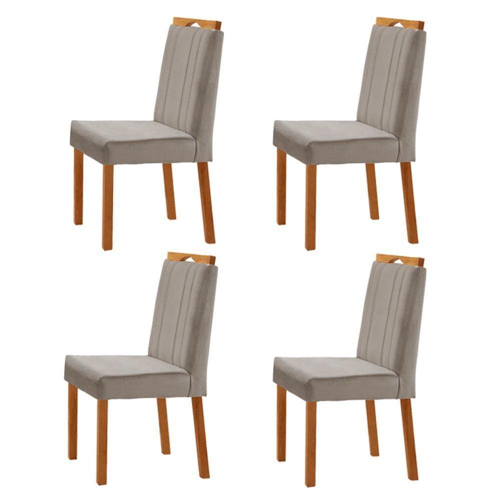 Kit 4 Cadeiras ágata Com Puxador Móveis Minas Cor Veludo Cinza - 1