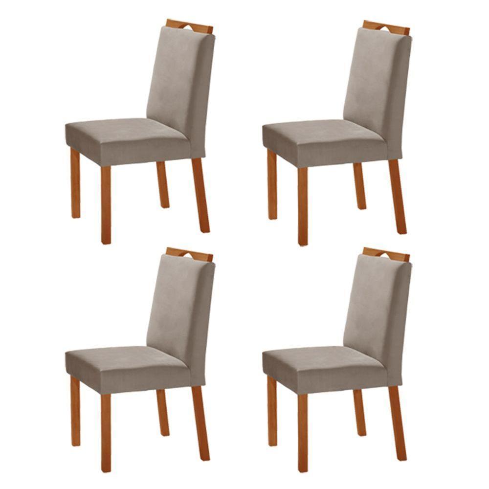 Kit 4 Cadeiras Lis Com Puxador Móveis Minas Cor Veludo Cinza - 1