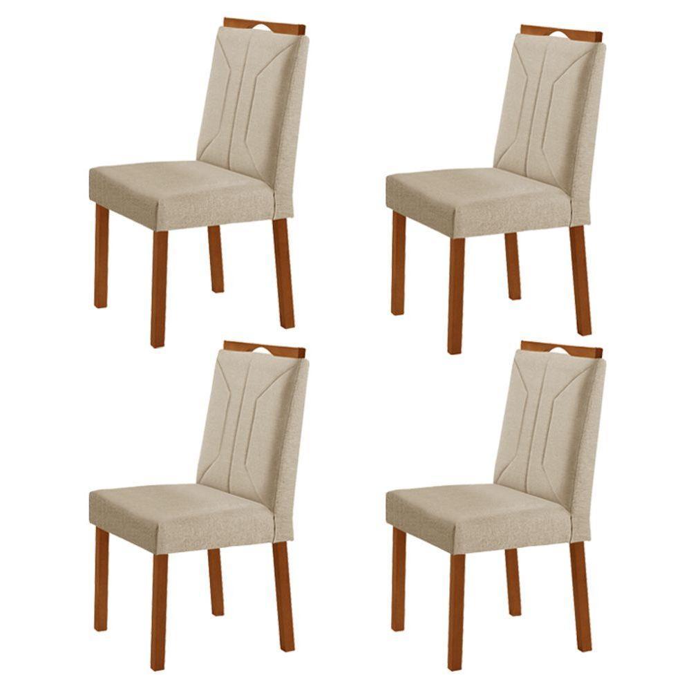 Kit 4 Cadeiras Luna Com Puxador Móveis Minas Cor Linho Bege - 1