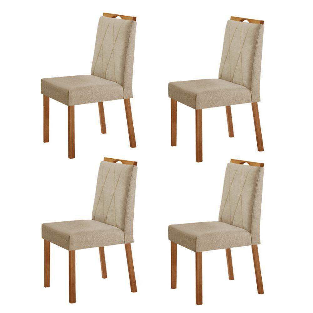 Kit 4 Cadeiras Bela Com Puxador Móveis Minas Cor Linho Bege - 1