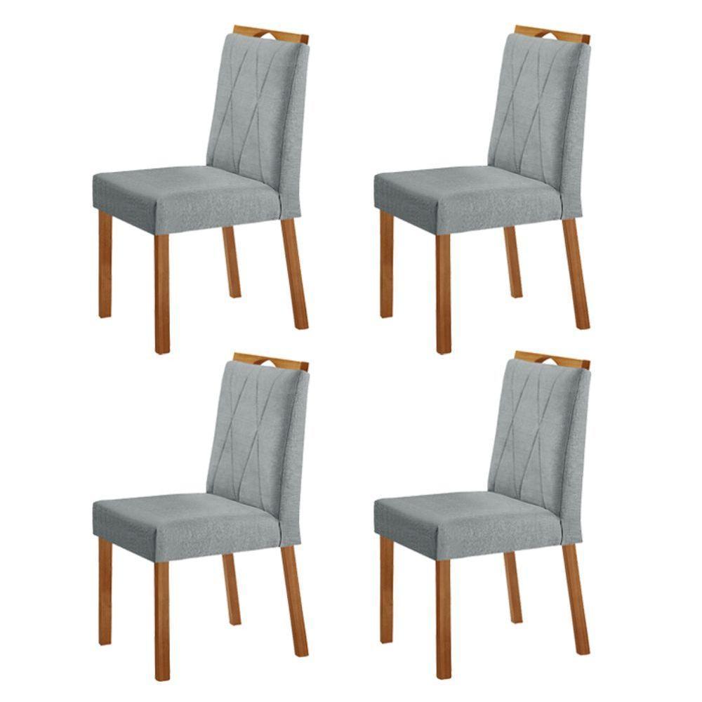 Kit 4 Cadeiras Bela Com Puxador Móveis Minas Cor Linho Cinza - 1