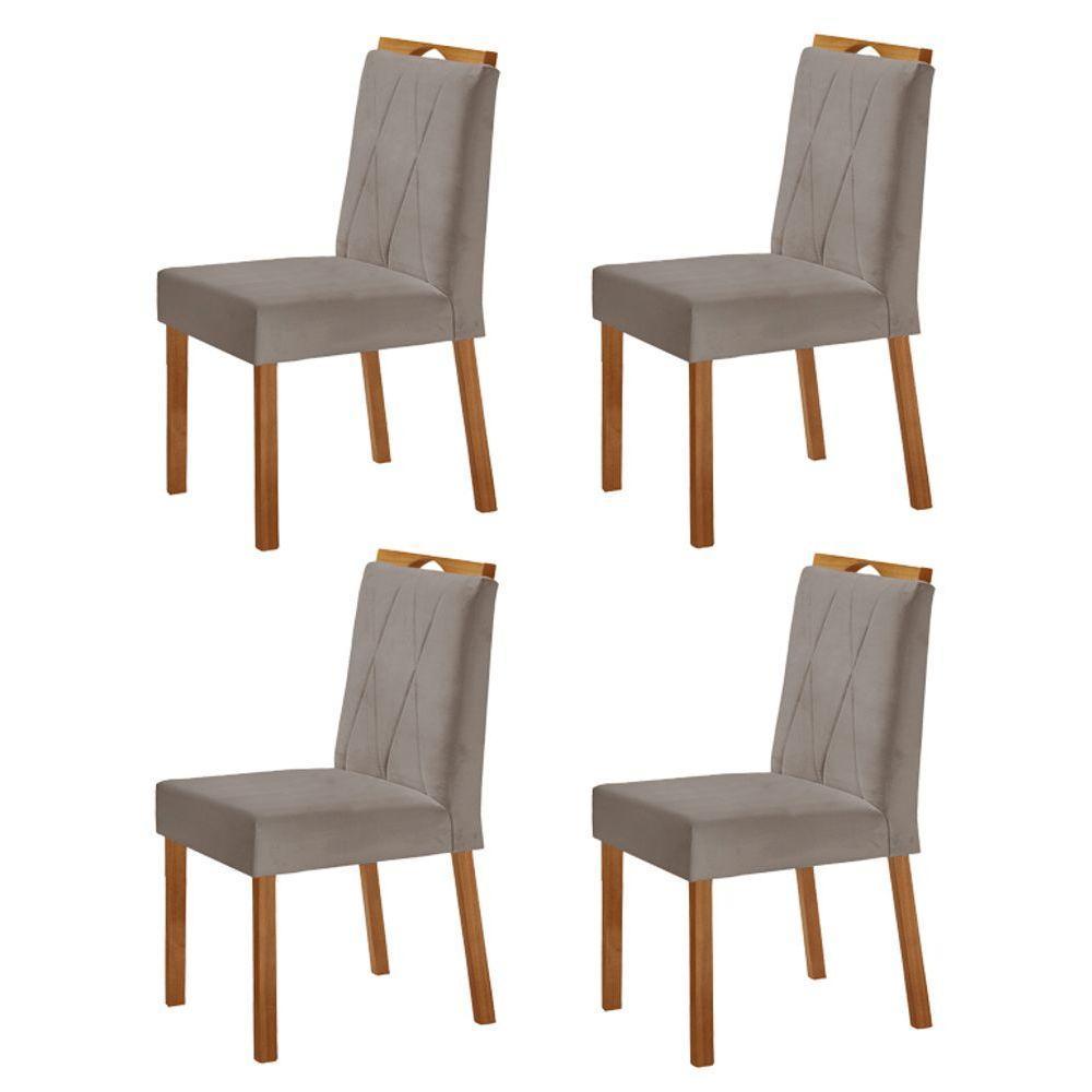 Kit 4 Cadeiras Bela Com Puxador Móveis Minas Cor Veludo Cinza - 1