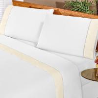 Jogo De Cama Lençol Queen Elegance Exclusivo180 Fios 80% Algodão 04 Peças - Branco E Palha. - 2
