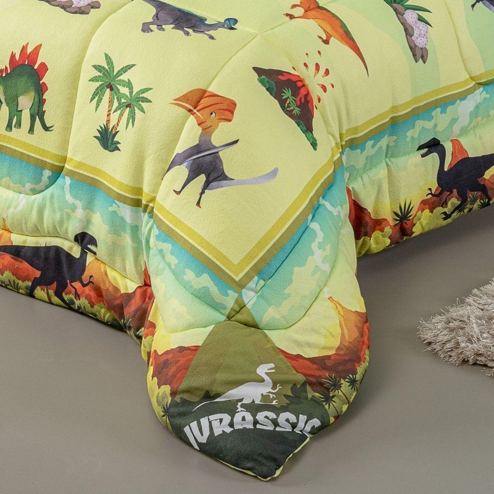Kit Edredom + Lençol Plush Fofinho Infantil Dupla Face Dream 3 Peças Solteiro - Dinossauro. - 3