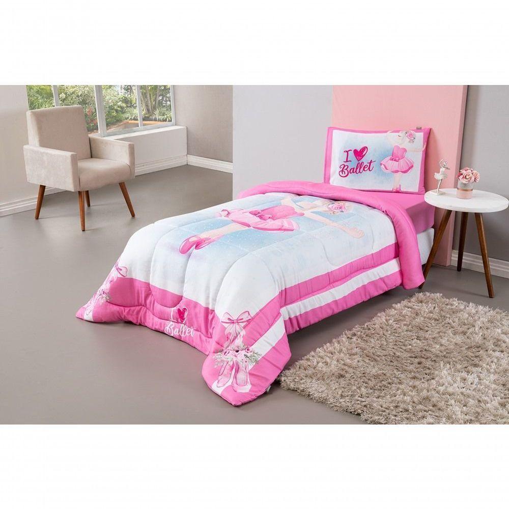 Kit Edredom + Lençol Plush Fofinho Infantil Dupla Face Dream 3 Peças Solteiro - Bailarina. - 2
