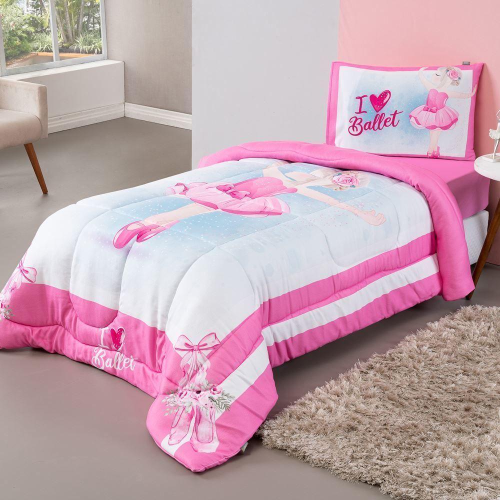 Kit Edredom + Lençol Plush Fofinho Infantil Dupla Face Dream 3 Peças Solteiro - Bailarina. - 4