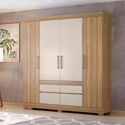 Guarda Roupa Casal Bilbao 4 Portas Bater 4 Gavetas Amêndola Off White MDP Demóbile