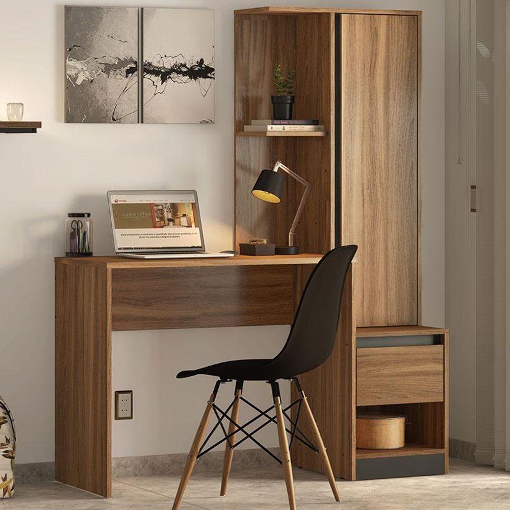 Escrivaninha Com Armário Morada Amêndola Grafito - Demóbile - 4
