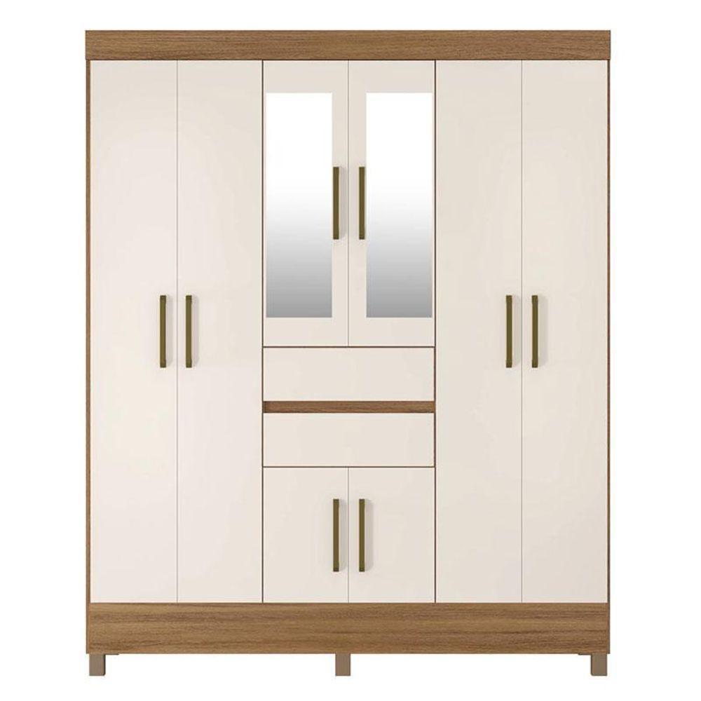 Guarda Roupa Casal Munique Amêndola Off White Com Espelho - Demóbile - 3