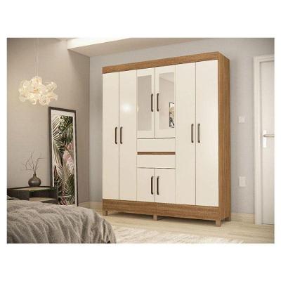 Guarda Roupa Casal Munique 8 Portas 2 Gavetas Amêndola Off White com Espelho