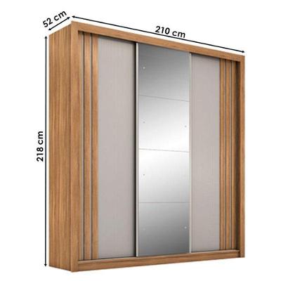 Guarda Roupa Casal Moema 3 Portas de Correr 2 Gavetas Amêndola Touch Flex