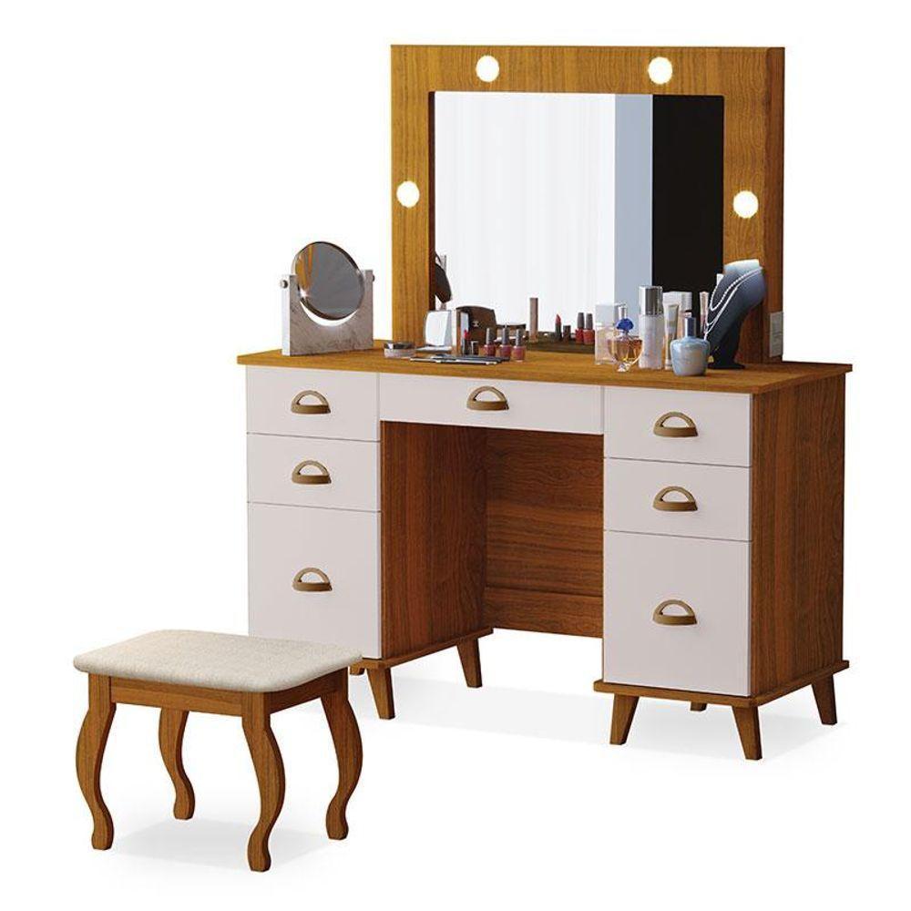 Penteadeira Camarim New Seul Com Banqueta Almofadada Freijó Maní - Luapa - 1