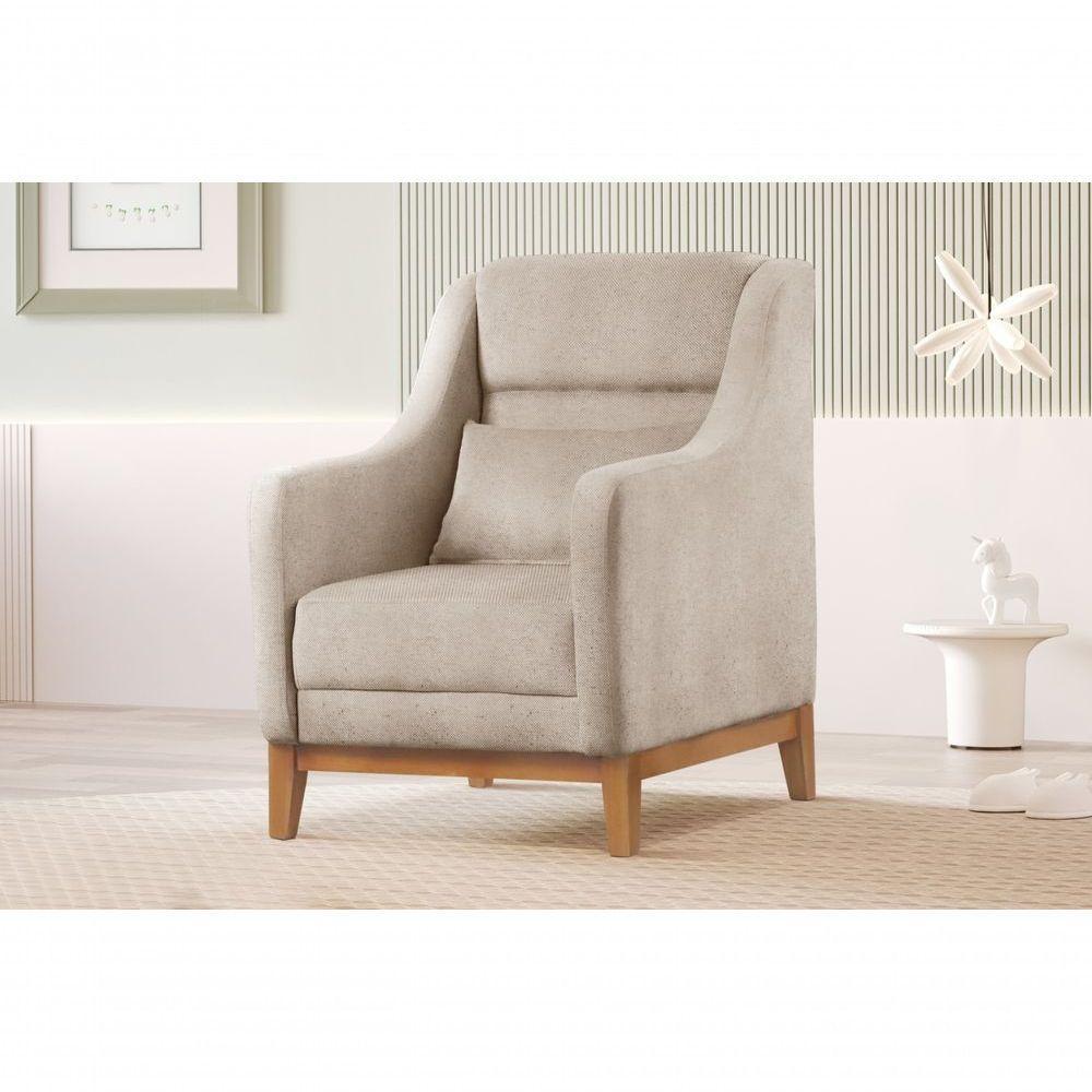 Poltrona Encosto Alto Para Sala áquila linho Bege 103 - 5