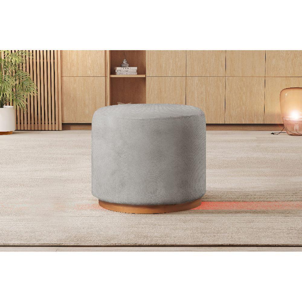 Puff Redondo Para Sala Base De Madeira linho Cinza 101 - 3