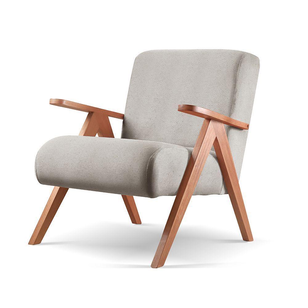 Poltrona Braço De Madeira Laguna linho Cinza 101 - 1