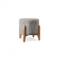 Puff Redondo Para Sala Pé De Madeira linho Cinza 101 - 1