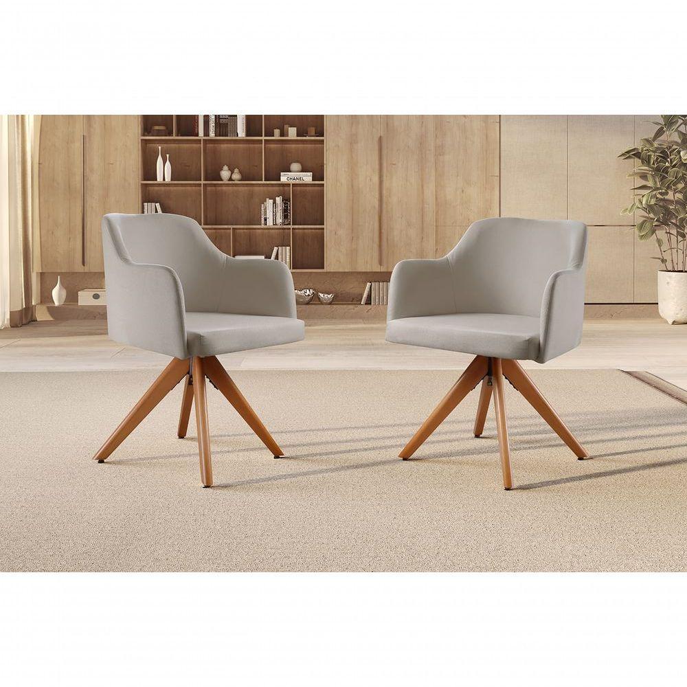 Kit 02 Poltronas Eros Base Giratória De Madeira Cor:linho Cinza Claro 101 - 2