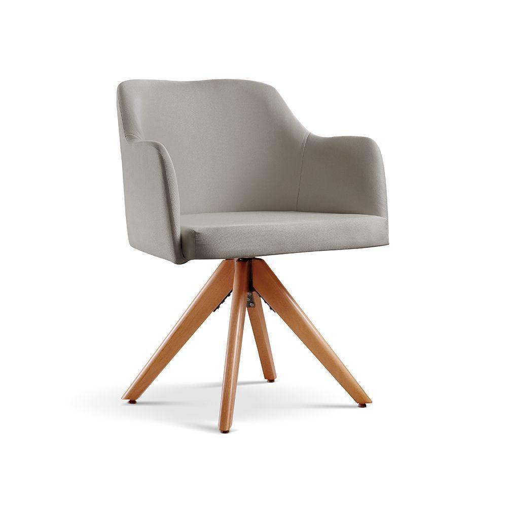 Kit 02 Poltronas Eros Base Giratória De Madeira Cor:linho Cinza Claro 101 - 6