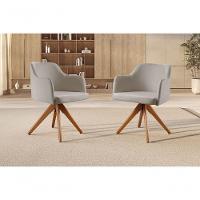 Kit 02 Poltronas Eros Base Giratória De Madeira Cor:linho Cinza Claro 101 - 2