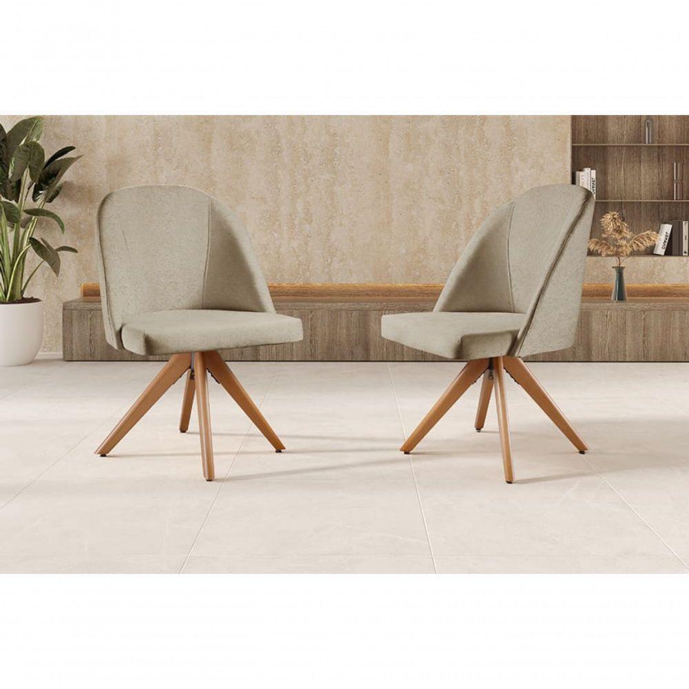Kit 2 Poltronas Lua Base Giratória De Madeira linho Bege 103 - 6