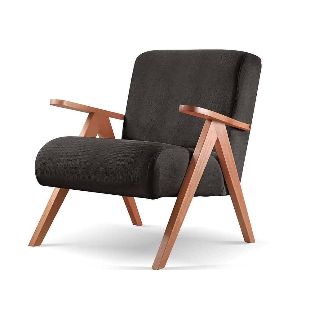 Poltrona Braço De Madeira Laguna linho Preto 102 - 2