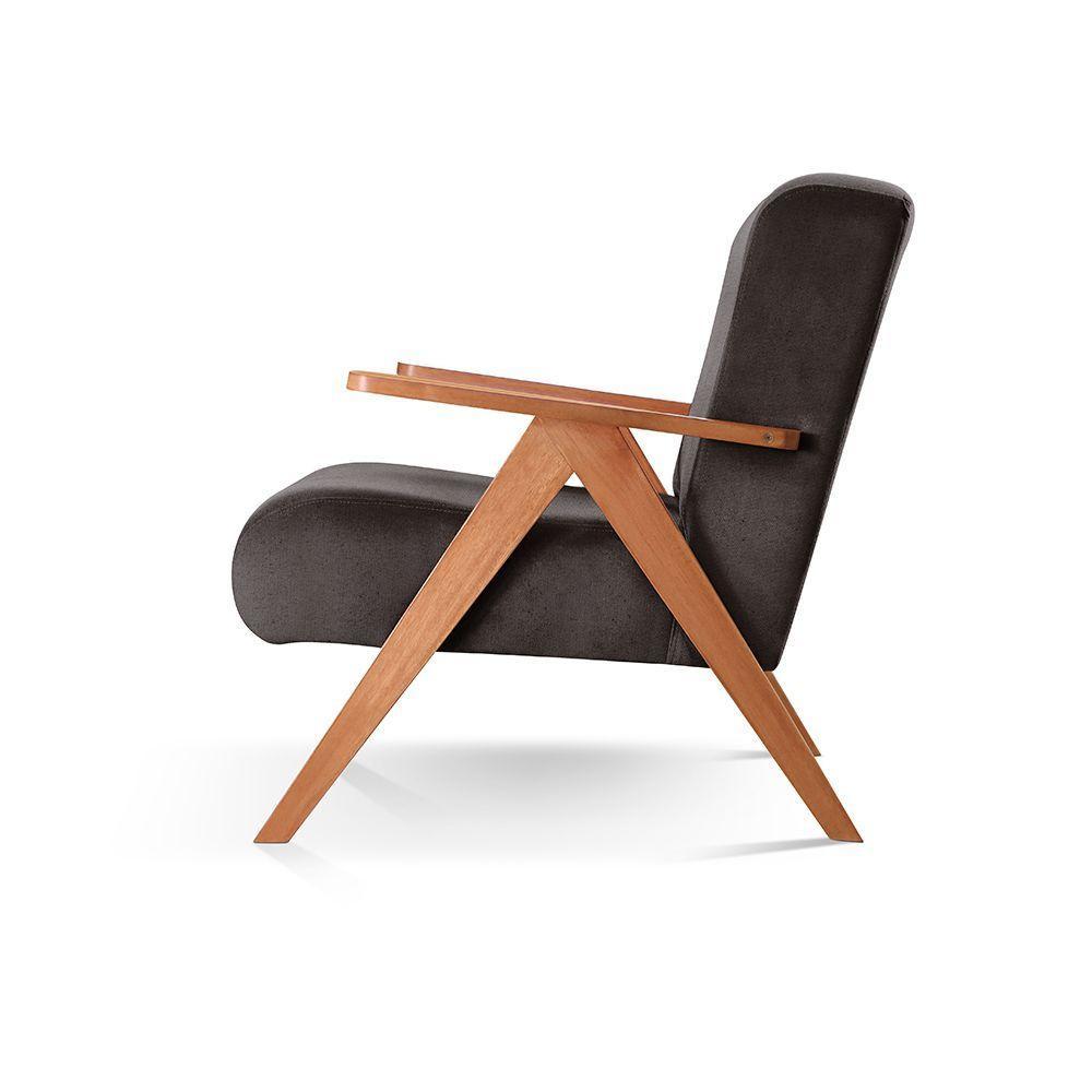 Poltrona Braço De Madeira Laguna linho Preto 102 - 5