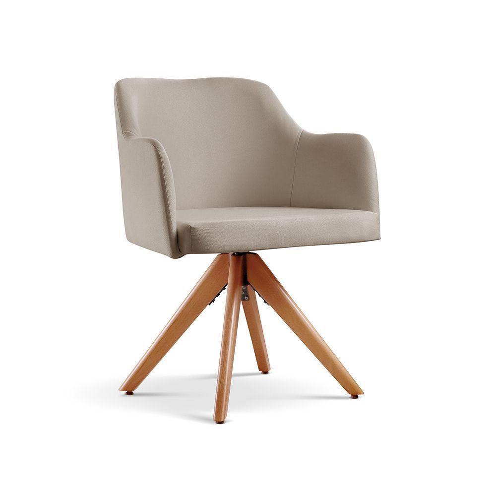 Kit 02 Poltronas Eros Base Giratória De Madeira linho Bege 103 - 2