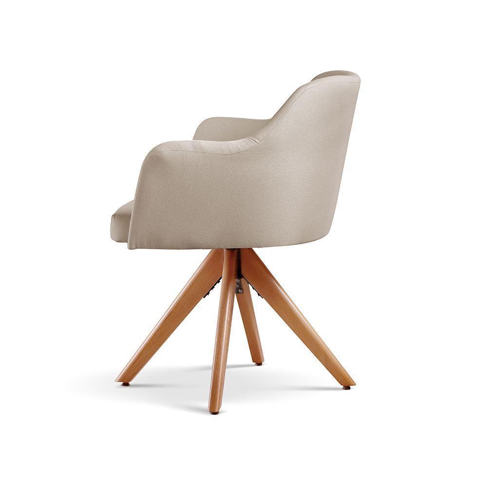 Kit 02 Poltronas Eros Base Giratória De Madeira linho Bege 103 - 4