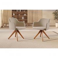 Kit 02 Poltronas Eros Base Giratória De Madeira linho Bege 103 - 3