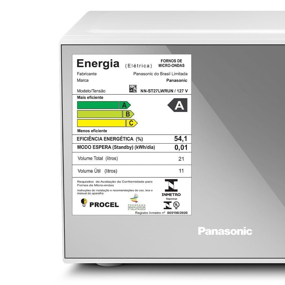 Micro-ondas Panasonic Tecnologia Pega Fácil 21L Branco Espelhado - ST27LWRU 110V - 9