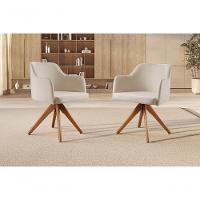 Kit 02 Poltronas Eros Base Giratória De Madeira Linho Nude 100 - 3