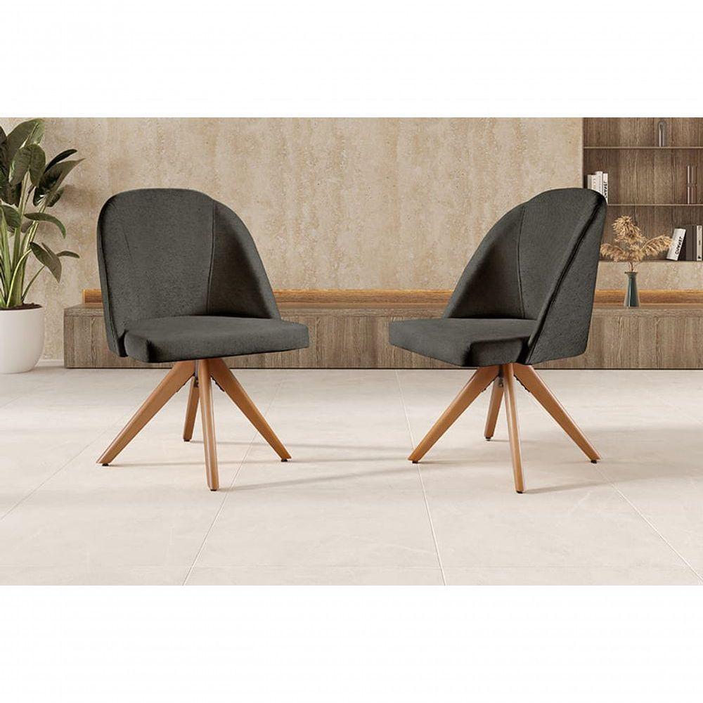 Kit 2 Poltronas Lua Base Giratória De Madeira linho Preto 102 - 3