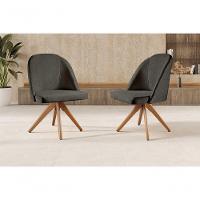 Kit 2 Poltronas Lua Base Giratória De Madeira linho Preto 102 - 3