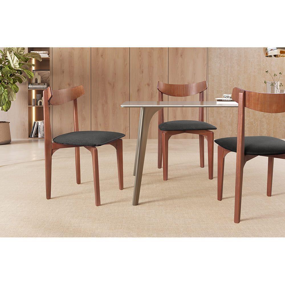 Cadeira Mesa De Jantar Aurora Imbuia linho Preto 102 - 4