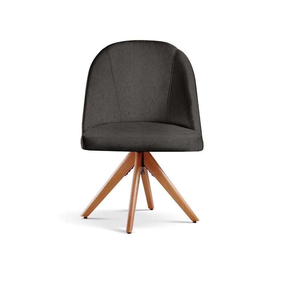 Poltrona Lua Base Giratória De Madeira linho Preto 102 - 1