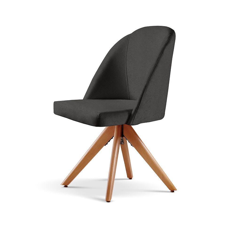 Poltrona Lua Base Giratória De Madeira linho Preto 102 - 2