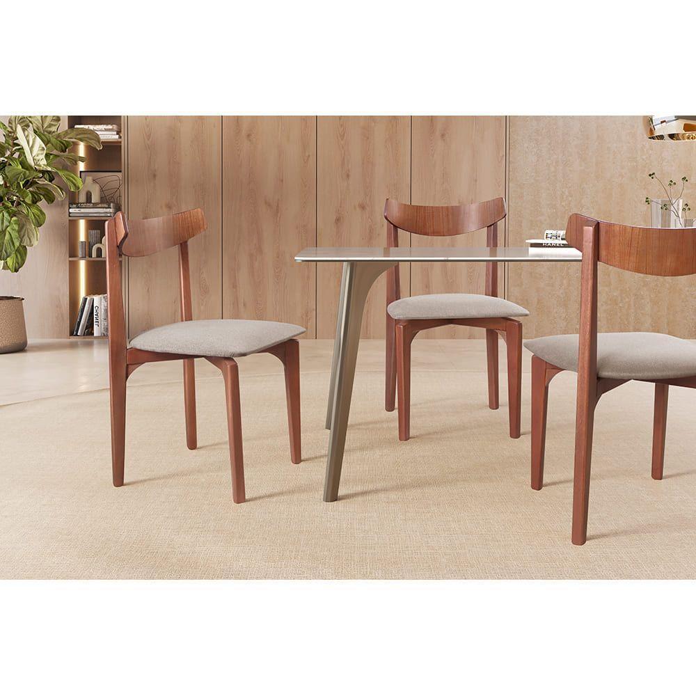 Cadeira Mesa De Jantar Aurora Imbuia linho Bege 103 - 4