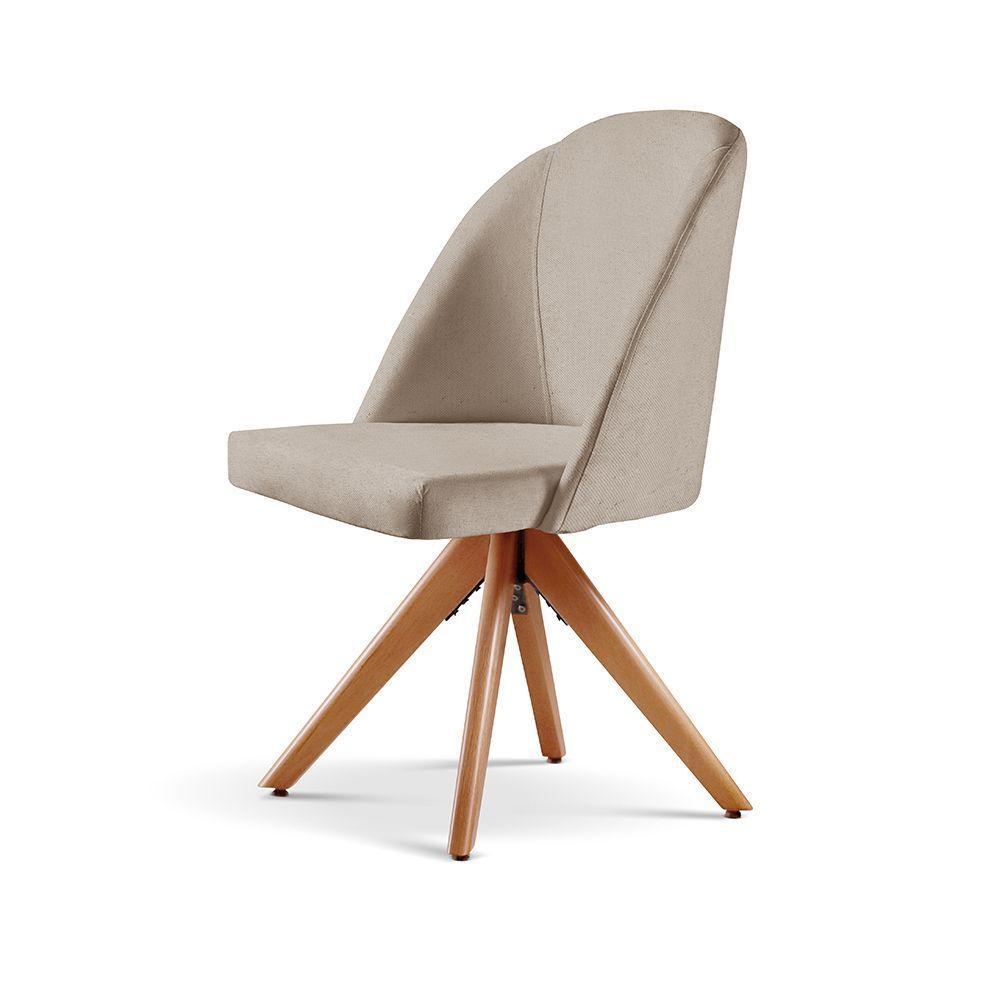 Poltrona Lua Base Giratória De Madeira linho Bege 103 - 5