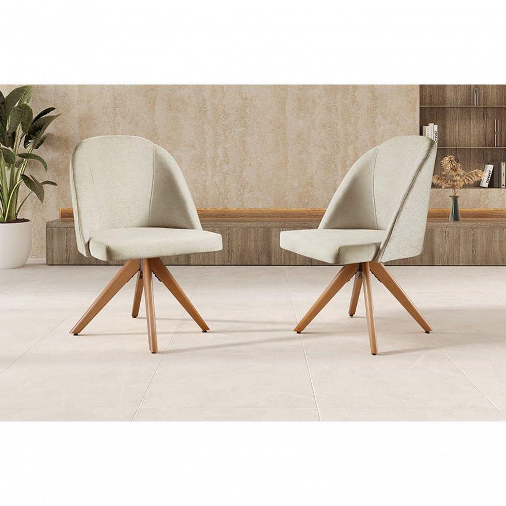 Kit 2 Poltronas Lua Base Giratória De Madeira linho Nude 100 - 1