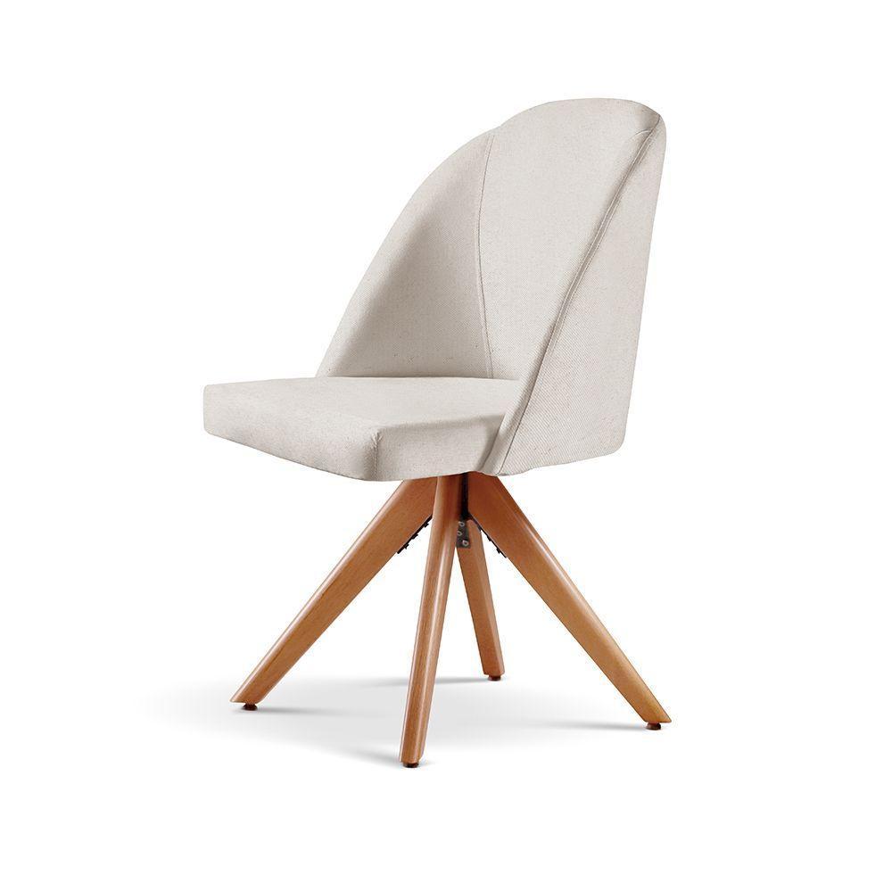 Kit 2 Poltronas Lua Base Giratória De Madeira linho Nude 100 - 4