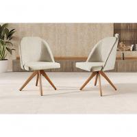 Kit 2 Poltronas Lua Base Giratória De Madeira linho Nude 100 - 1